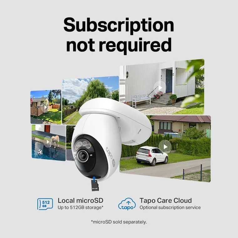 Security camera recording to a local storage card with no monthly subscription required